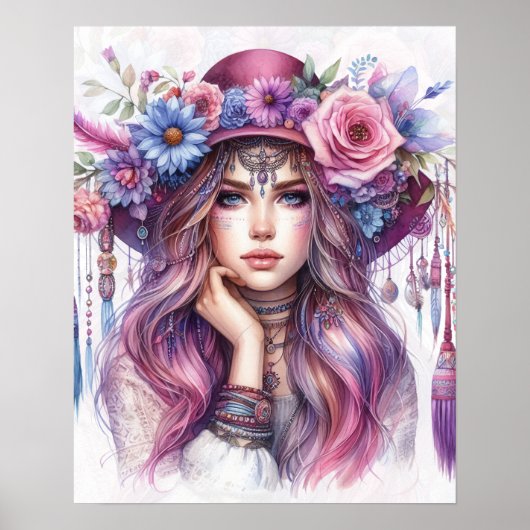 Boho Meisje AI Kunst Boheemse Mode Poster (Voorkant)