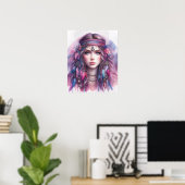 Boho Meisje AI Kunst Boheemse Mode Poster (Thuiskantoor)