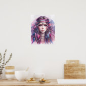 Boho Meisje AI Kunst Boheemse Mode Poster (Keuken)