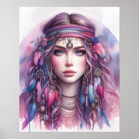 Boho Meisje AI Kunst Boheemse Mode Poster (Voorkant)
