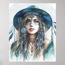 Boho Meisje AI Kunst Boheemse Mode