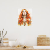 Boho Meisje AI Kunst Boheemse Mode Poster (Keuken)