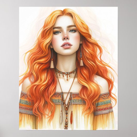 Boho Meisje AI Kunst Boheemse Mode Poster (Voorkant)