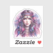 Boho Meisje AI Kunst Boheemse Mode Sticker (Vel)