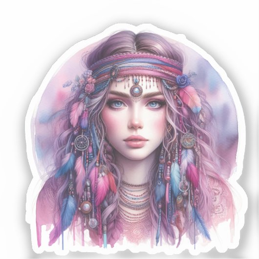 Boho Meisje AI Kunst Boheemse Mode Sticker (Voorkant)