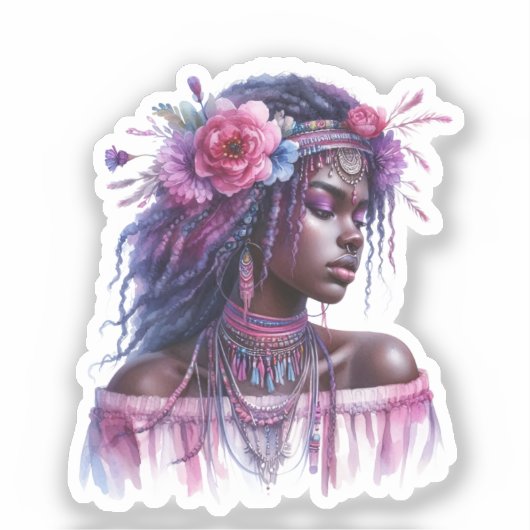 Boho Meisje AI Kunst Boheemse Mode Sticker (Voorkant)