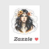 Boho Meisje AI Kunst Boheemse Mode Sticker (Vel)