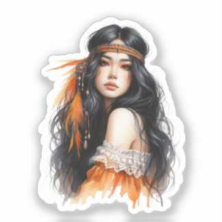 Boho Meisje AI Kunst Boheemse Mode Sticker