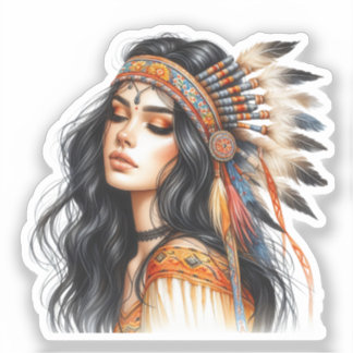 Boho Meisje AI Kunst Boheemse Mode Sticker