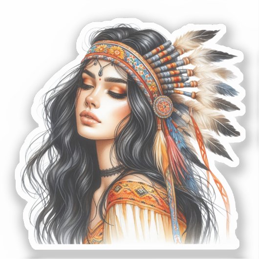 Boho Meisje AI Kunst Boheemse Mode Sticker (Voorkant)