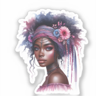 Boho Meisje AI Kunst Boheemse Mode Sticker