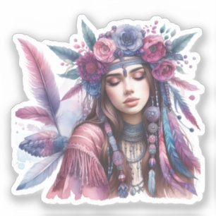 Boho Meisje AI Kunst Boheemse Mode Sticker