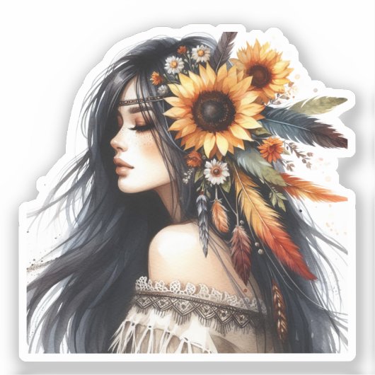 Boho Meisje AI Kunst Boheemse Mode Sticker (Voorkant)