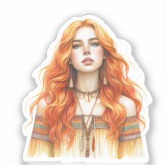 Boho Meisje AI Kunst Boheemse Mode Sticker