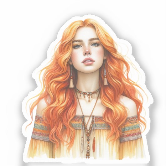 Boho Meisje AI Kunst Boheemse Mode Sticker (Voorkant)