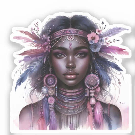 Boho Meisje AI Kunst Boheemse Mode Sticker (Voorkant)