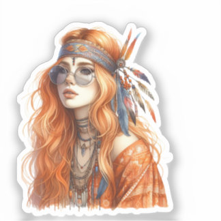 Boho Meisje AI Kunst Boheemse Mode Sticker