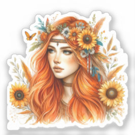 Boho Meisje AI Kunst Boheemse Mode Sticker