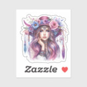 Boho Meisje AI Kunst Boheemse Mode Sticker (Vel)
