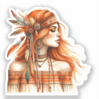 Boho Meisje AI Kunst Boheemse Mode Sticker