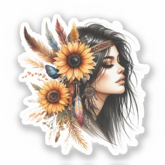 Boho Meisje AI Kunst Boheemse Mode Sticker (Voorkant)
