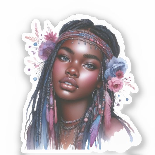 Boho Meisje AI Kunst Boheemse Mode Sticker (Voorkant)