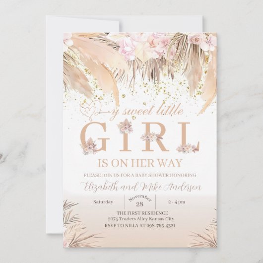 Boho Meisje Baby Shower Uitnodiging (Voorkant)