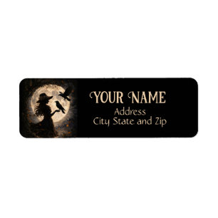 Boho Meisje en Ravens Maan Mystieke Retouradres Etiket