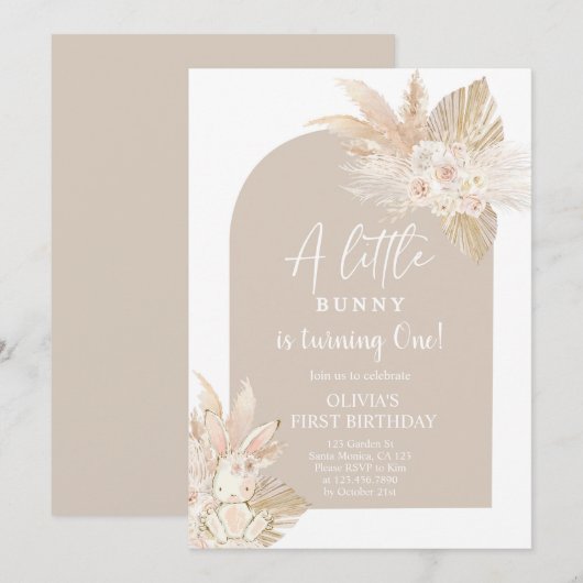 Boho Meisje Konijn Verjaardag Uitnodiging (Voorkant / Achterkant)