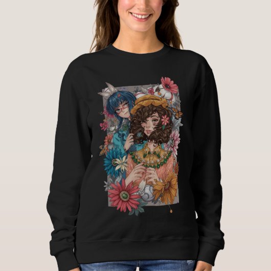 Boho-meisje met bloemen sweatshirt (Voorkant)