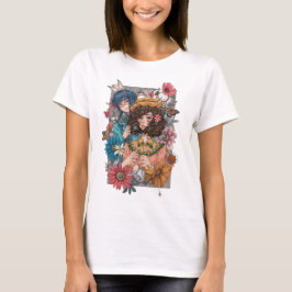 Boho-meisje met bloemen T-shirt