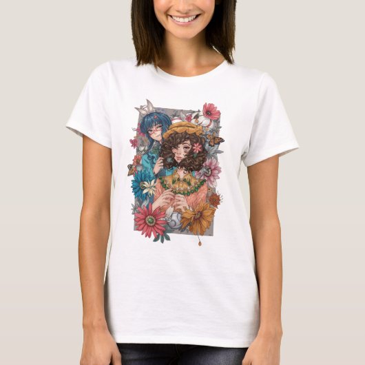 Boho-meisje met bloemen T-shirt  (Voorkant)