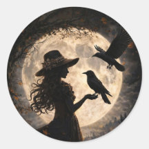 Boho-meisje met raaf en volle maan