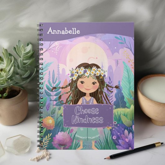 Boho Meisje Paarse "Kies Vriendelijkheid" Notitieboek