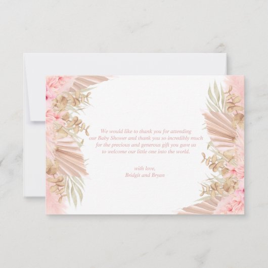 Boho meisje pampas orchidee dank u Baby shower Bedankkaart (Achterkant)