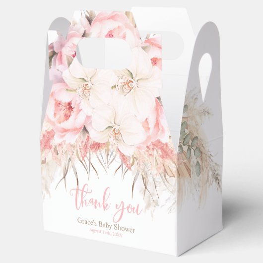 Boho Meisje Pampas Orchidee Pioenrozen Baby shower Bedankdoosjes (Geopend)