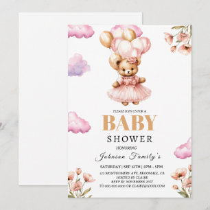 boho Meisje roze Babyshower Uitnodiging Beer