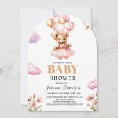 boho Meisje roze Babyshower Uitnodiging Beer (Voorkant)