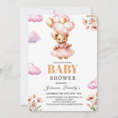 Boho Meisje Roze Babyshower Uitnodiging Beer (Voorkant)