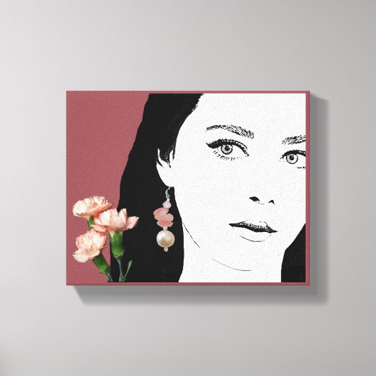 Boho meisje roze mode illustratie trendy canvas afdruk (Voorkant)