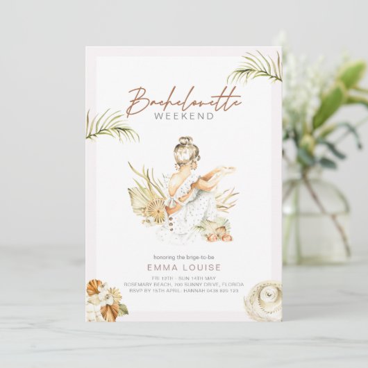 Boho Meisje Strand Pampas Grass Bachelorette Kaart (Staand voorkant)
