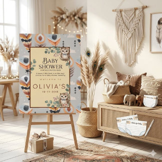 Boho Meisje Uil Baby Shower Acryl Bord