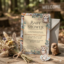Boho Meisje Uil Baby Shower Uitnodiging