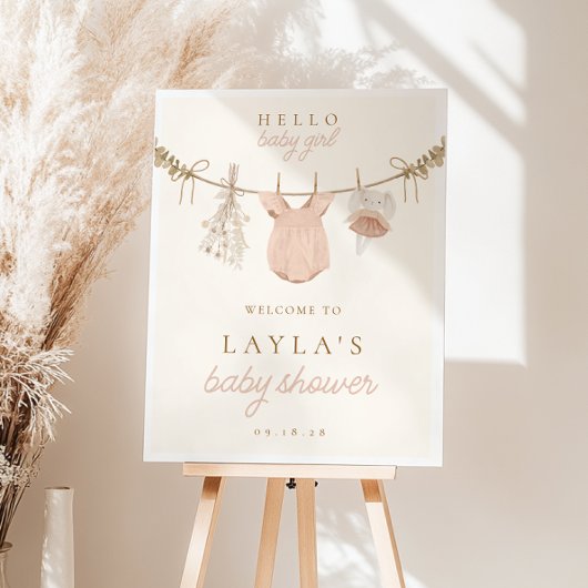 Boho meisje waslijn Baby shower welkomstbord Poster