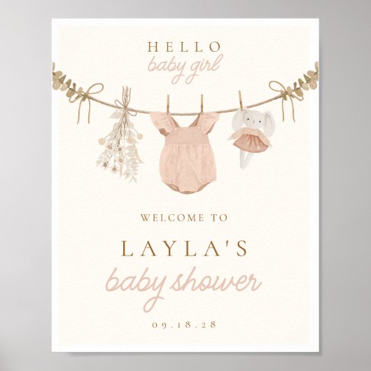 Boho meisje waslijn Baby shower welkomstbord Poster (Voorkant)