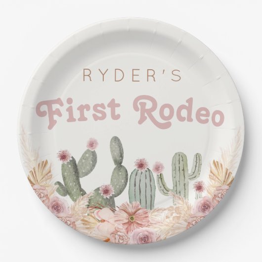 Boho meisjes eerste Rodeo Cowgirl verjaardag Papieren Bordje (Voorkant)