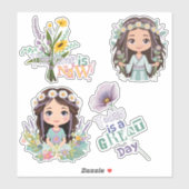Boho Meisjes met Daisies Custom-Cut Vinyl Sticker (Vel)