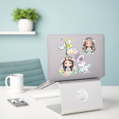 Boho Meisjes met Daisies Custom-Cut Vinyl Sticker (Laptop op bureau)