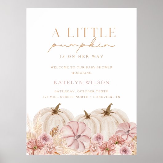 Boho Meisjes Pampas Grass Pompoen Welkomstbord Poster (Voorkant)