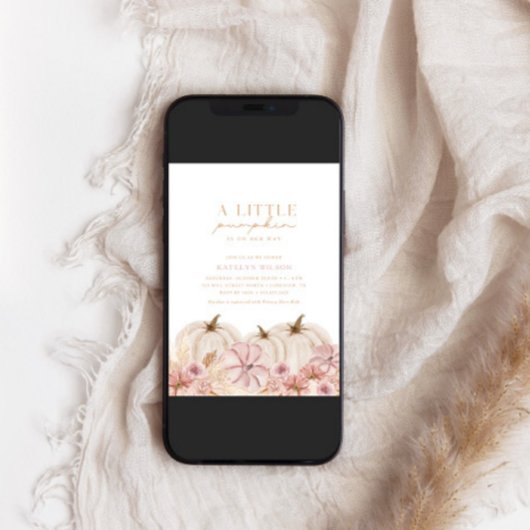 Boho Meisjes Pampas Grass Pumpkin Baby shower Kaart